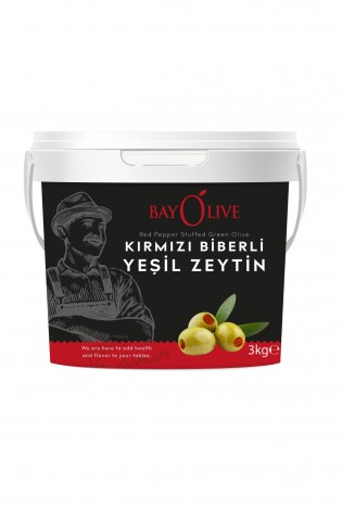 Bayolive Kırmızı Biberli Yeşil Zeytin  3 Kg