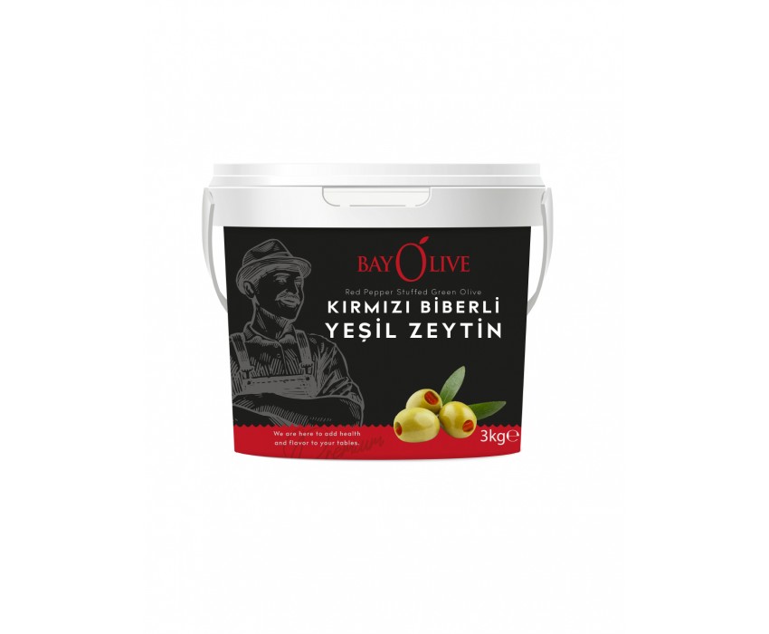 Bayolive Kırmızı Biberli Yeşil Zeytin  3 Kg